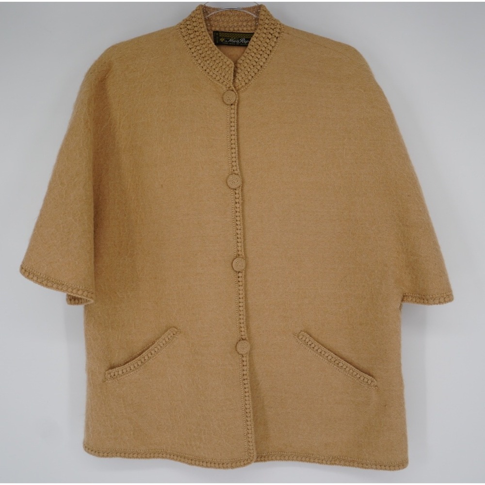 Mon Repos Vintage Handmade Alpaca Wool Cardigan Sweater Camel Tan‎ Peru Crochet